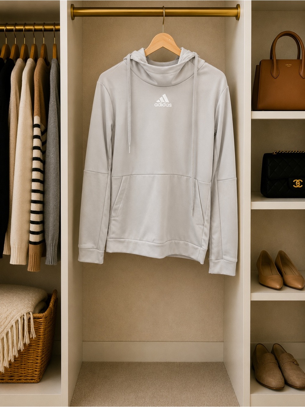 adidas Light Gray Pullover Hoodie with Logo